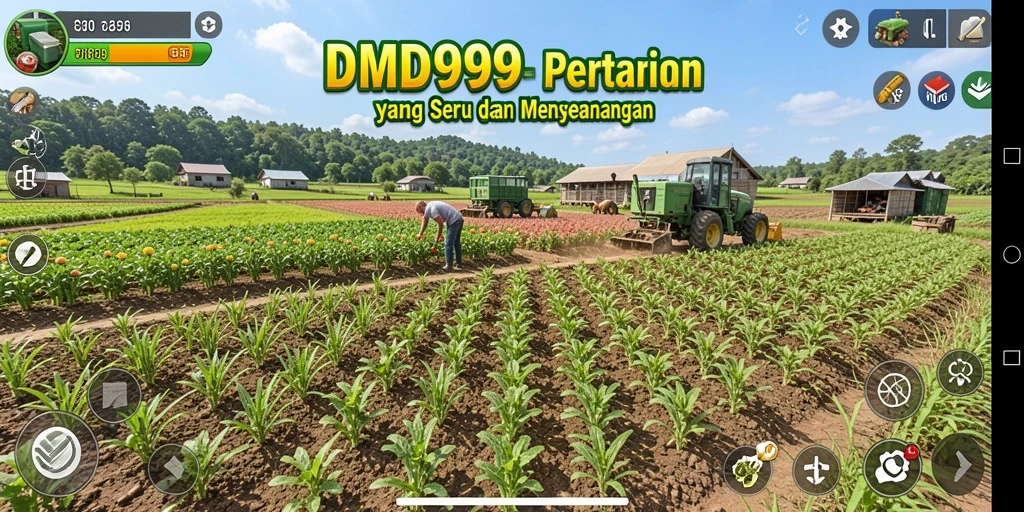Screenshot DMD999 menunjukkan gameplay pertanian yang seru dan interaktif.