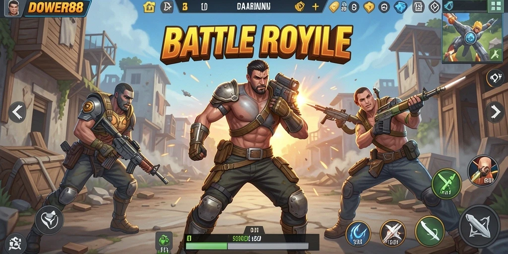 Screenshot gameplay DOWER88 menampilkan aksi seru dalam pertarungan Battle Royale.