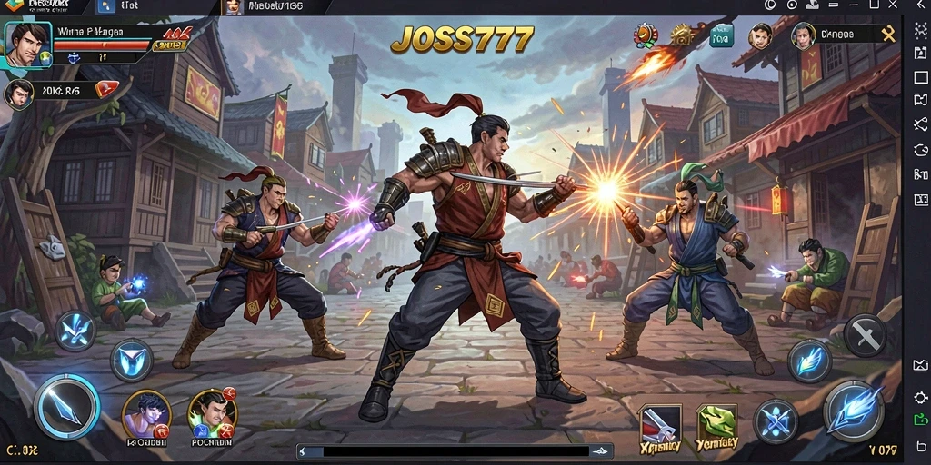 Screenshot menampilkan gameplay intens JOSS777 dengan aksi pertarungan dinamis.