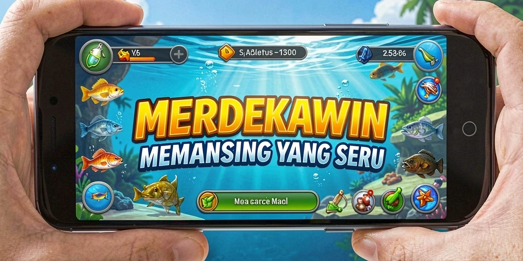 Tampilan gameplay MENDEKAWIN dengan berbagai lokasi memancing yang menarik.