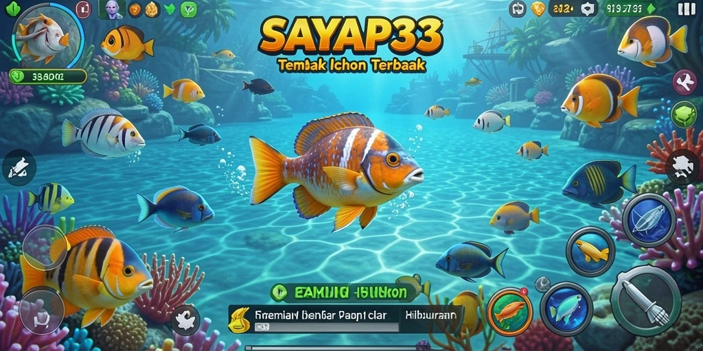 Screenshot utama SAYAP33 menunjukkan aksi menangkap ikan yang seru.