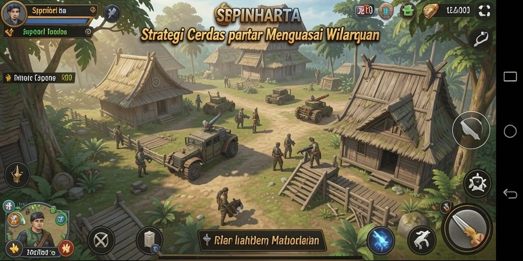 Tampilan gameplay SPINHARTA dengan aksi strategi yang mendebarkan.