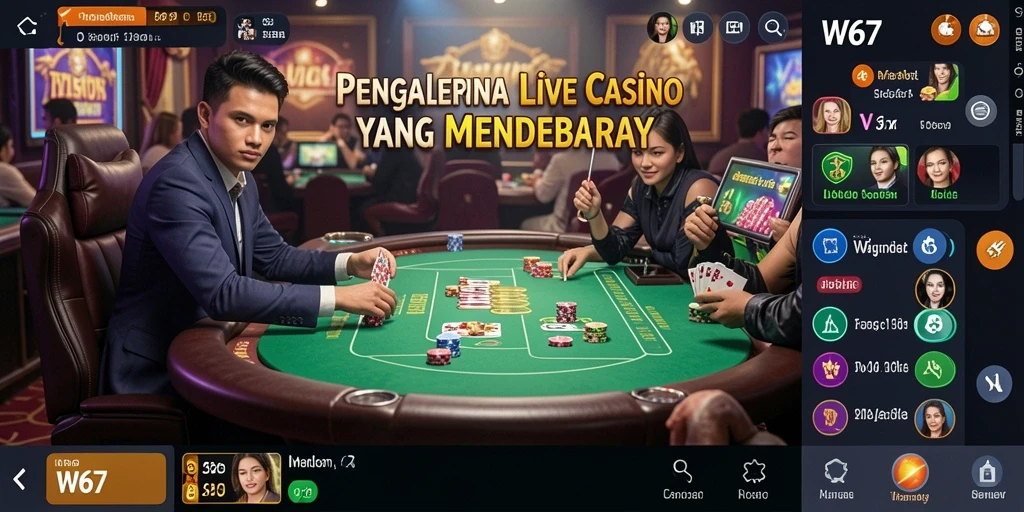 Tampilan menarik dari gameplay Live Casino W67 yang seru dan menghibur.