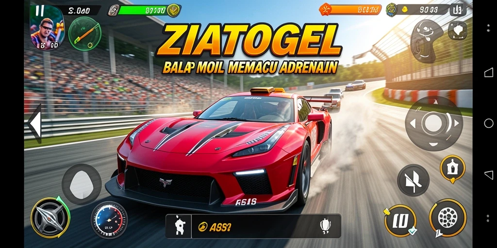 Gameplay balapan mendebarkan di ZIATOGEL dengan mobil cepat.